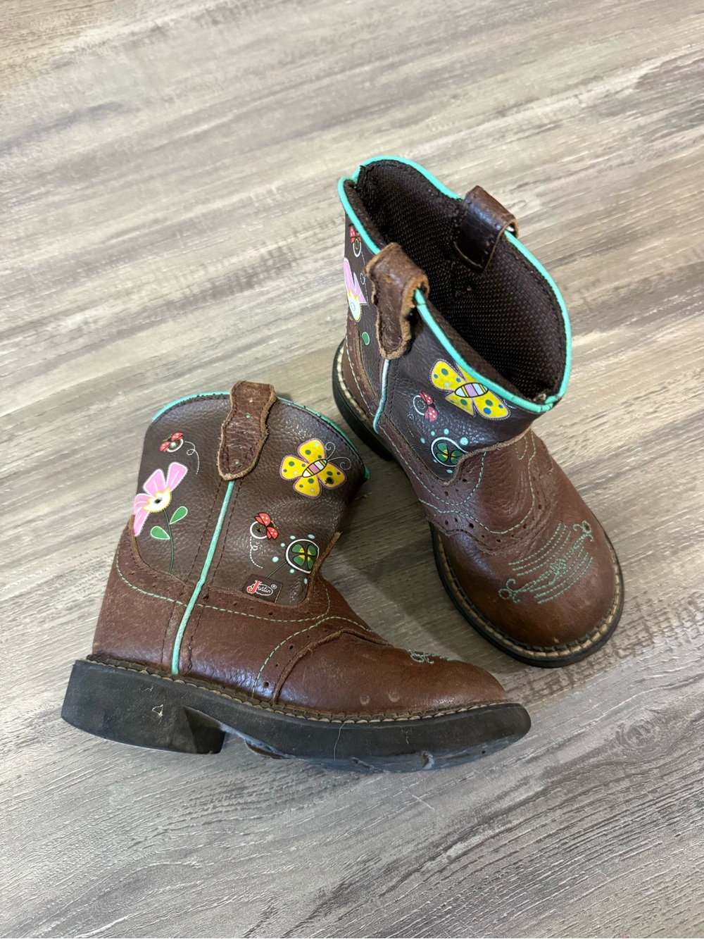 Justin Kids Brown Butterfly Western Boots